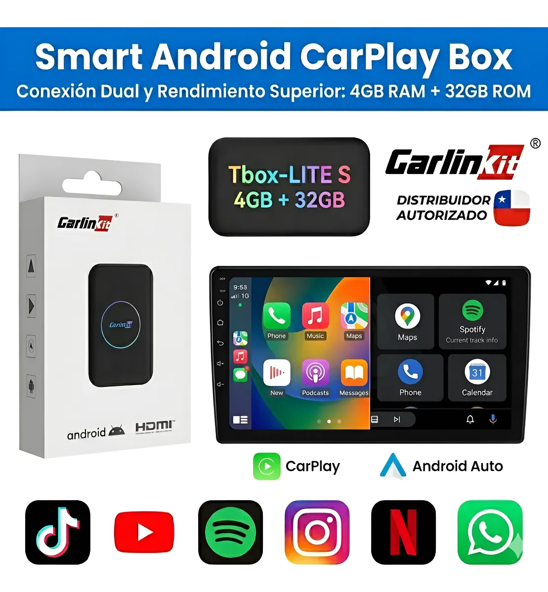 Carlinkit T-Box Lite S — CarPlay + Android Auto Inalámbrico | 4GB + 32GB — imagen 2