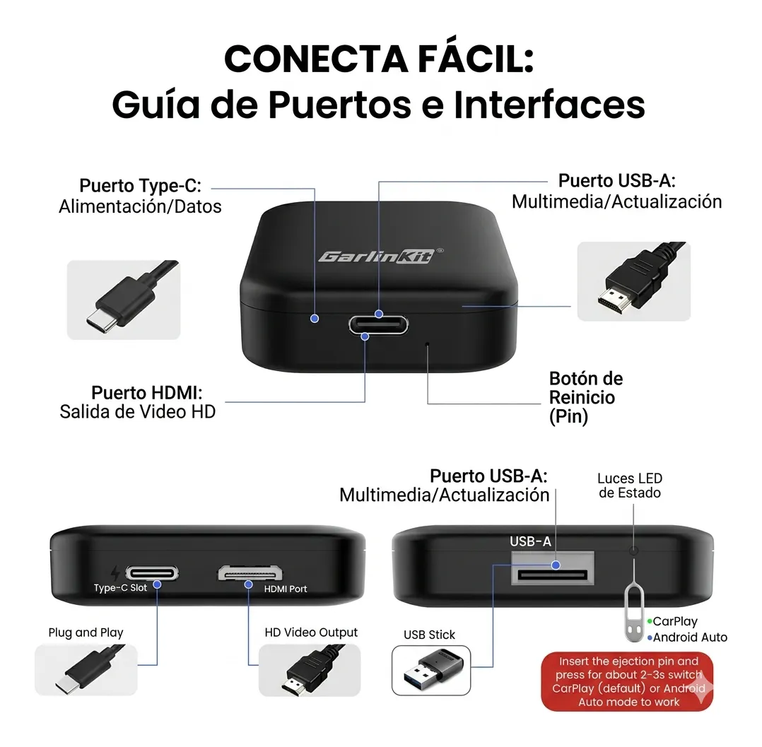 Carlinkit T-Box Lite S — CarPlay + Android Auto Inalámbrico | 4GB + 32GB — imagen 5