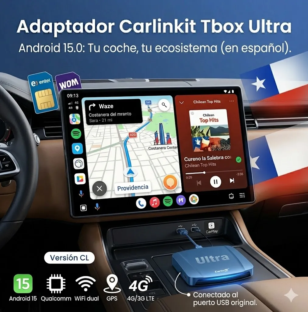 Carlinkit Tbox Ultra — CarPlay + Android Auto Inalámbrico Android 15 | 1 DIN — imagen 9